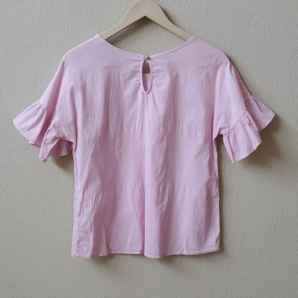 Pink Ruffle Sleeve Embroidered Top - Picture 5 of 8